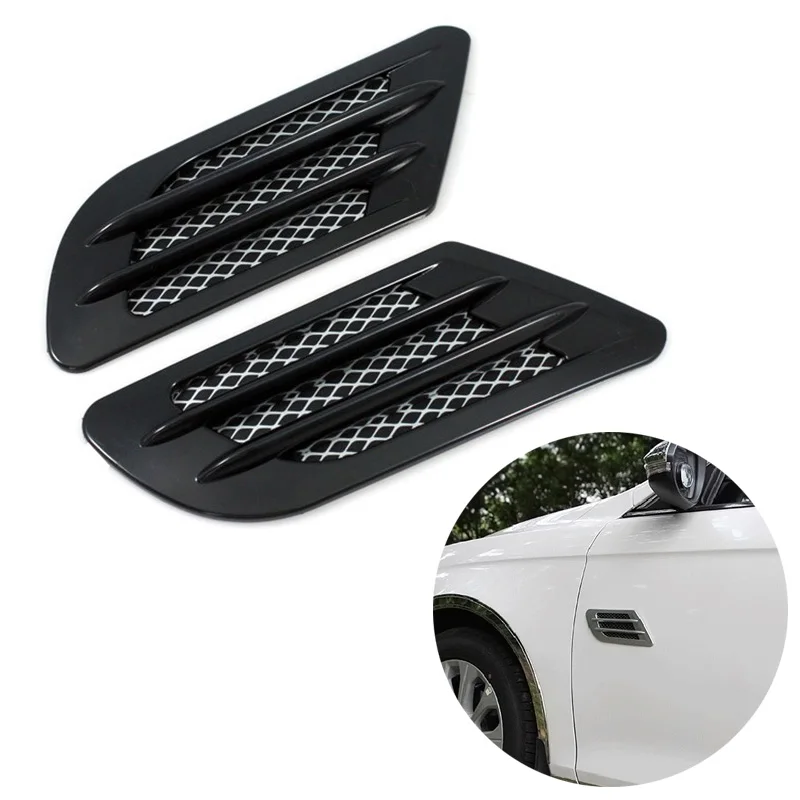 

2Pcs ABS Plastic Car Auto Side Vent Air Flow Fender Intake Sticker for Fender Hole Cover Intake Grille Decor CSL2017