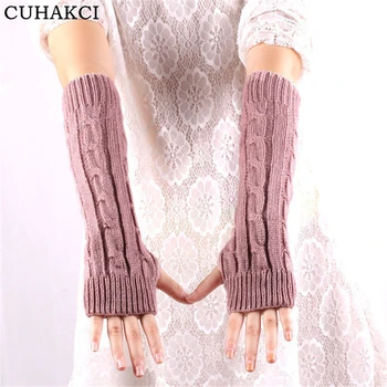 

CUHAKCI Unisex Knitted Mittens Winter Fashion Fingerless Gloves Warm Female Men Elastic Cuffs Long Mitten Guantes Women Gloves