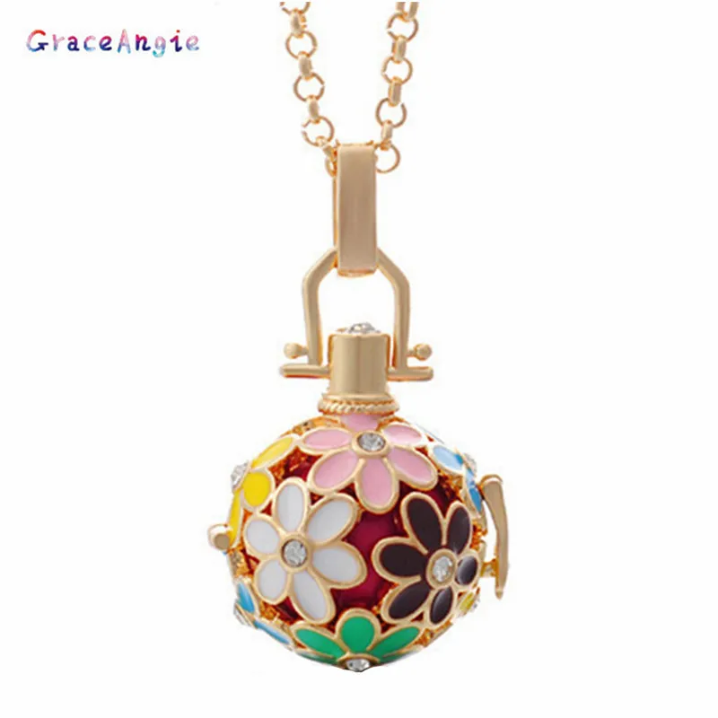 

Flower Locket Necklace Promotional Good Quality Pendant Chime Ball Pregnancy Locket Necklace Chain Gros Collier Femme Fashion