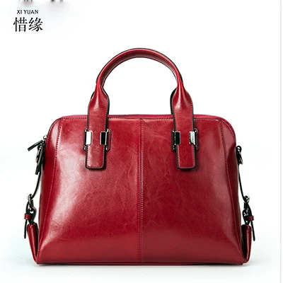

XIYUAN BRAND luxury fashion 100% cow Oil wax leather Three-layer zipper Burgundy shoulder messenger cross body bag hand bags red