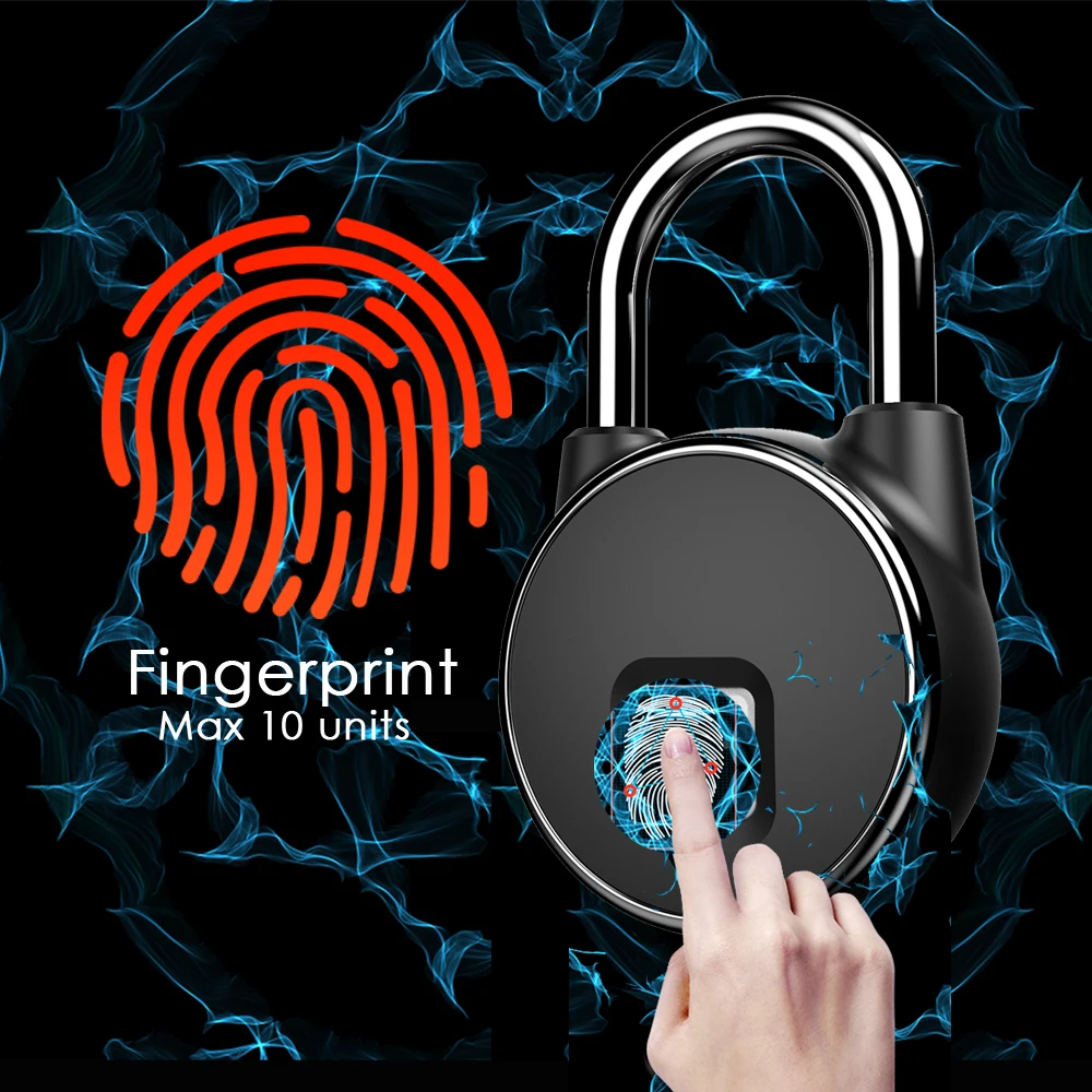 Keyless Fingerprint Padlock Security Smart Lock Footprint Wireless Biometric Locks Waterproof IP65 For Bag/Door/Luggage/Case