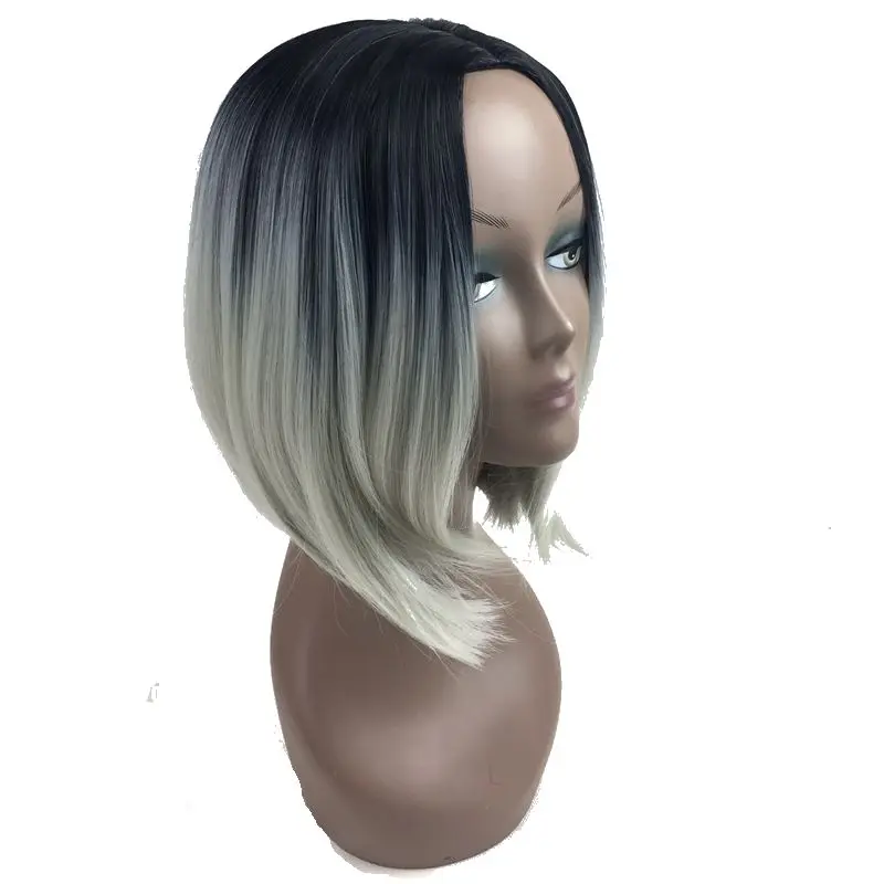 Luxo para Trança Perucas de Cabelo Curto em Linha Reta para Mulheres Resistente ao Calor Peruca de Cabeça Estilo Cheia Cinza Borgonha Rosa Loiro Bob 7 resistente ao calor peruca de cabeça cheia cinza borgonha rosa loiro