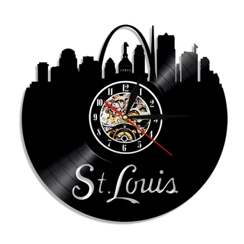 

1Piece St.Lous City Vinyl Record Wall Clock United States Skyline Saint Louis City Led Light LP Wall Art Gift For Traveler