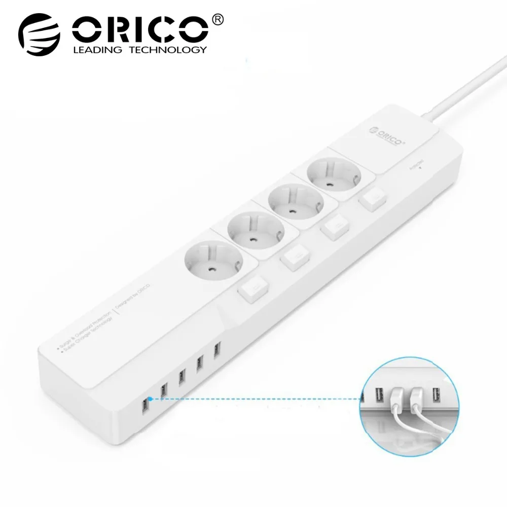 

ORICO EU Plug Power Strips Surge Protector 4 AC With 5 USB Charger Extension Socket Multi-Outlet Travel Power Strips