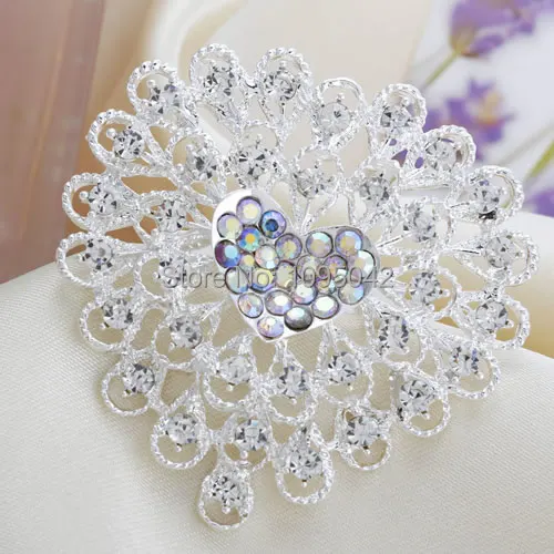 Free shipping!!!Rhinestone Brooch DIY Jewelry Zinc Alloy Heart silver color plated with rhinestone nickel | Украшения и