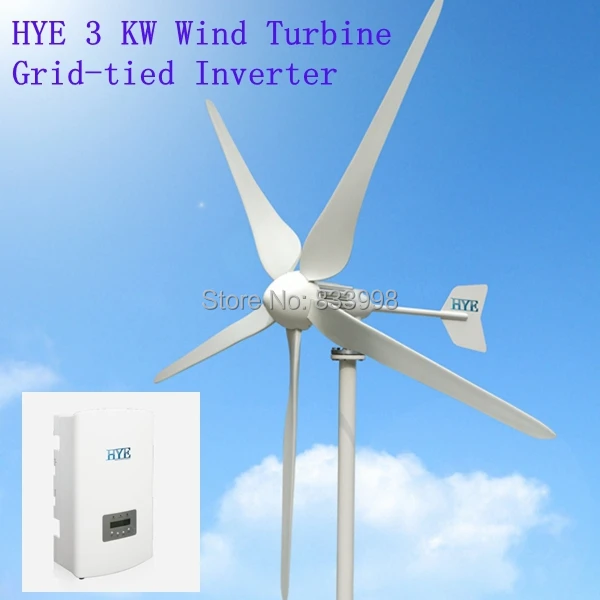 HYE 3kw wind grid tie home system with 3000W wind turbine generator and
