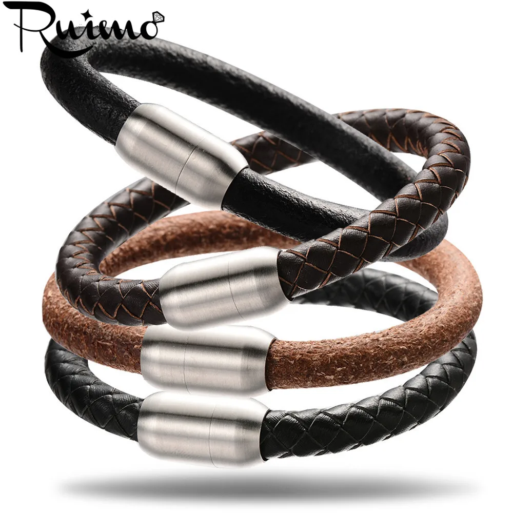 

RUIMO 5 Types 8mm Genuine Leather Bracelets Large Hole Beads Women Men Bracelet DIY Jewelry Making With Magnet Clasp