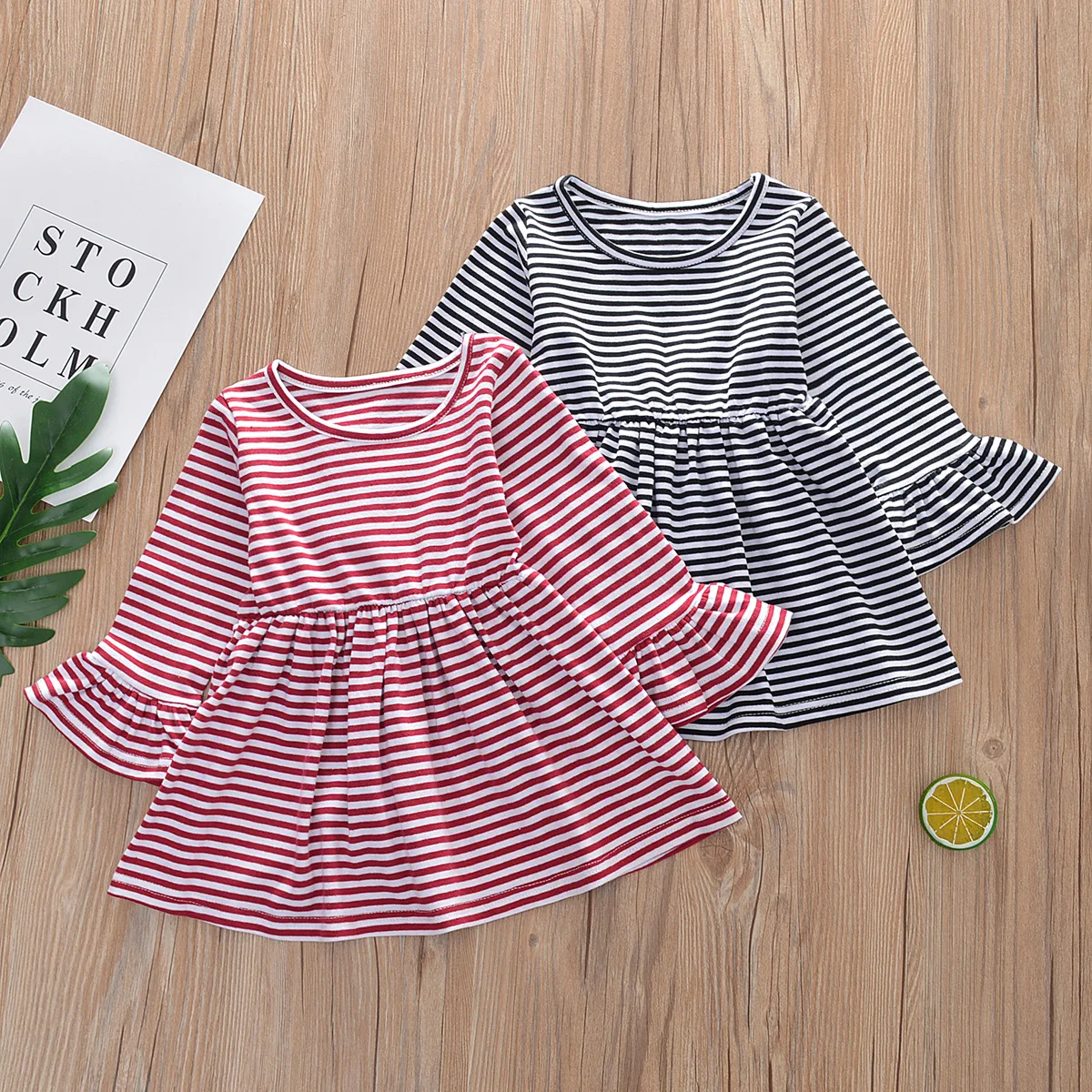

Casual Girl Dress Striped Cotton Long Bell Sleeve Children Dress Fashion Kids Clothes