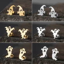 Boucles d'oreilles en acier inoxydable doré et argent pour femmes 2019 boucles d'oreilles de mode bijoux pour Halloween cadeau fantôme Punk(China)