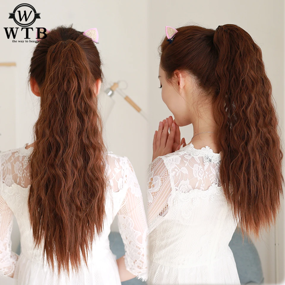 WTB Claw Drawstring Clip In Hair Extensions Ponytail Claw Hair Pieces Heat Resistant Synthetic Long Kinky Curly Ponytail Hair