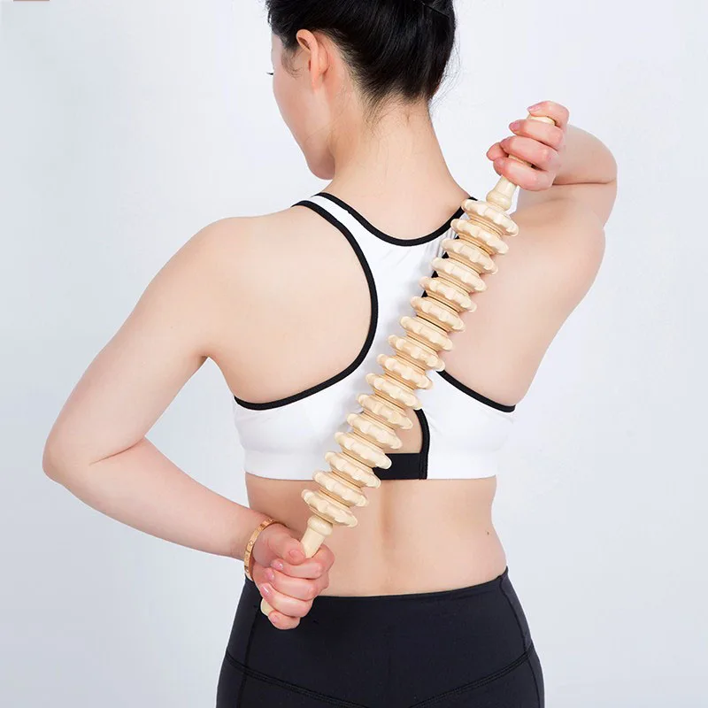 Yoga meridian rod nine fine wheel shaft Whole body massage roller pounded his waist back massage neck leg wooden massager