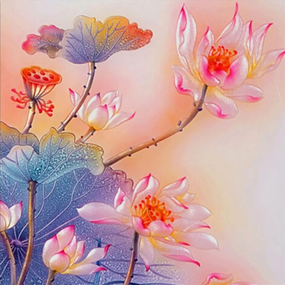 

DIY Diamond painting Cross Stitch Lotus and lotus seeds Mosaic Crystal Needlework 5D Diamond Embroidery Icon Home Decor H514