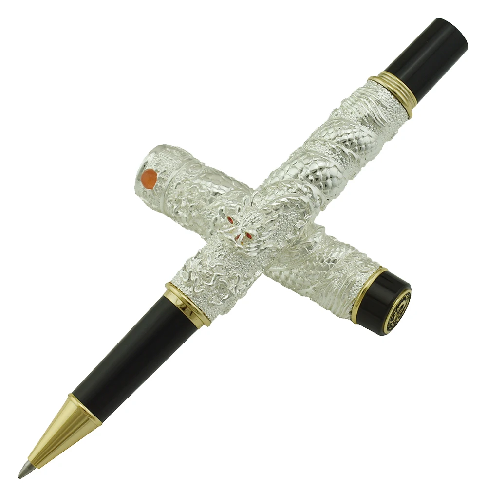 Винтажная Роскошная Шариковая ручка Jinhao серебряная маленькая двойная