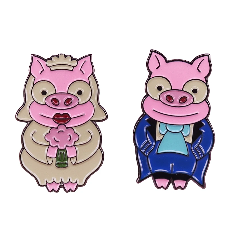 

Simpsons wedding pigs cuff links cute piggy bride and groom enamel cufflinks cartoon jewelry wedding anniversary gift