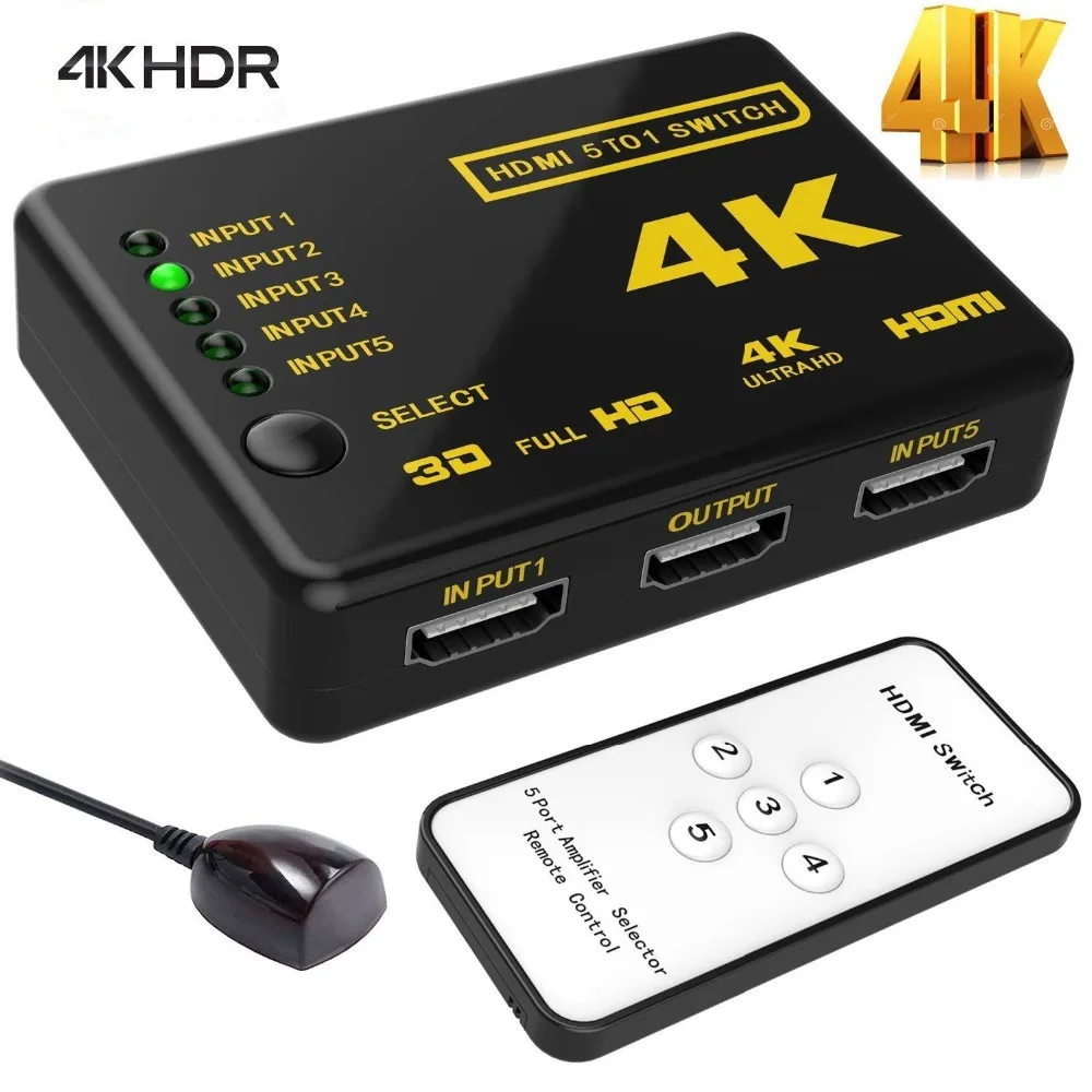 Tonbux HDMI сплиттер переключатель адаптер 5 портов Umschalter Verteiler 4K Ultra HD HDCP 3D HDR