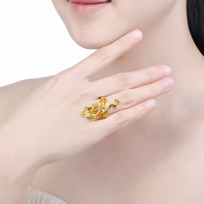 Новое поступление Твердые 24 К кольцо из желтого золота Для женщин 999 Золото Кольцо с Фениксом