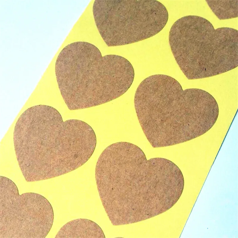 

100pcs/lot Heart-shaped Blank Kraft Paper Seal Sticker For Handmade Packaging Label DIY Self-adhesive Stickers Scrapbooking