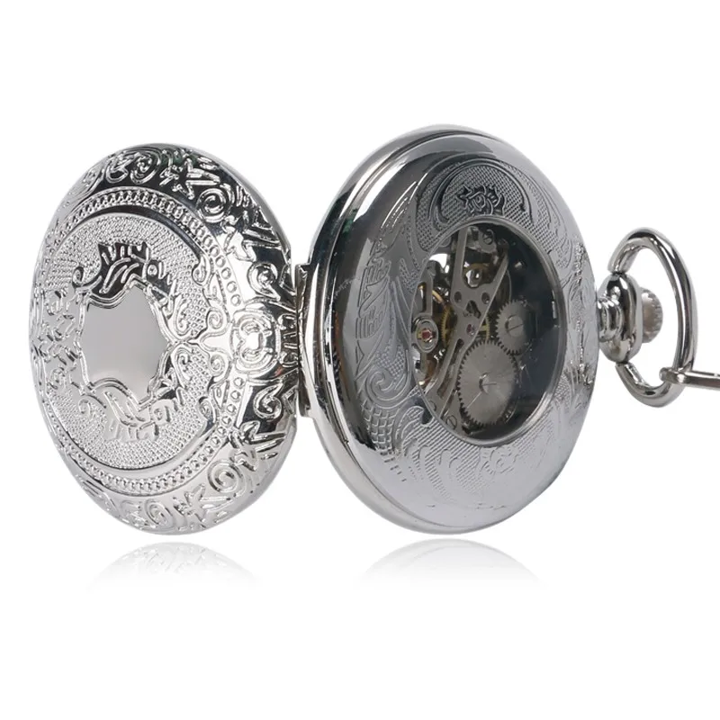 Ретро Серебряный Скелет стимпанк ручной Ветер Механические карманные часы с цепочкой для мужчин для женщин relojes de bolsillo