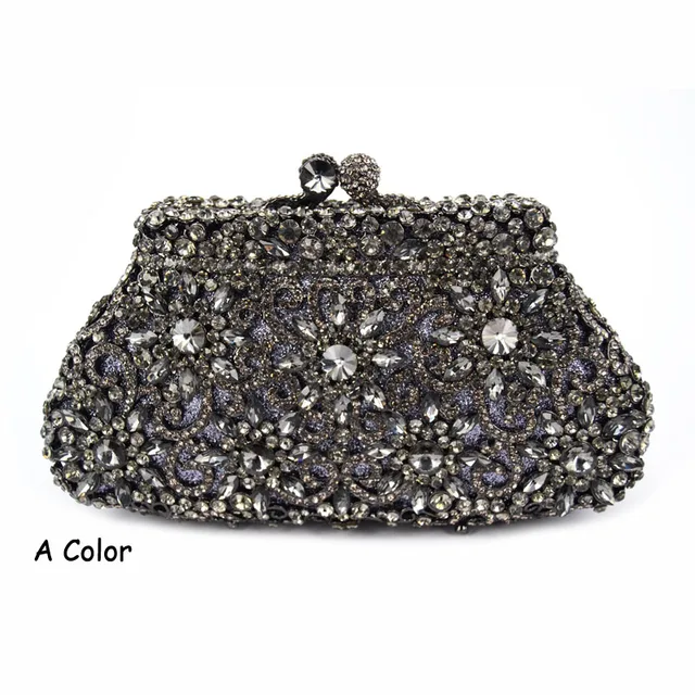 Dark Grey Evening Bag Crystal Banquet Bag borsa da sera Rhinestone