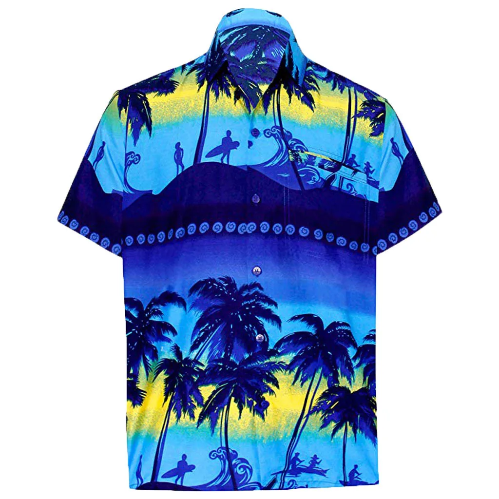 Гавайская рубашка, Мужская блузка с коротким рукавом, быстросохнущая Повседневная рубашка на пуговицах, с принтом, пляжный топ, Sreetwear camisa hombre camisa masculina - Цвет: Blue