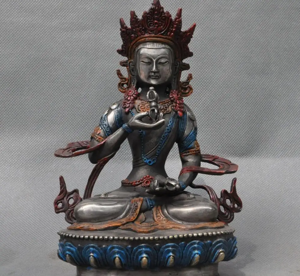 

8" Old Tibet Buddhism Silver Vajrasattva Tara Goddess Kwan-yin Buddha Statue