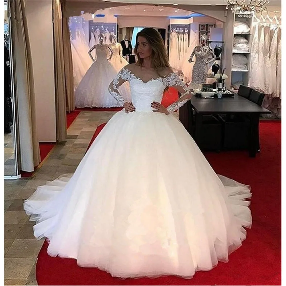

Send Petticoat 2019 New Arrival Robe de Mariage Cheap Long Sleeve Lace Wedding Dress Bridal Ball Gown Professional Custom