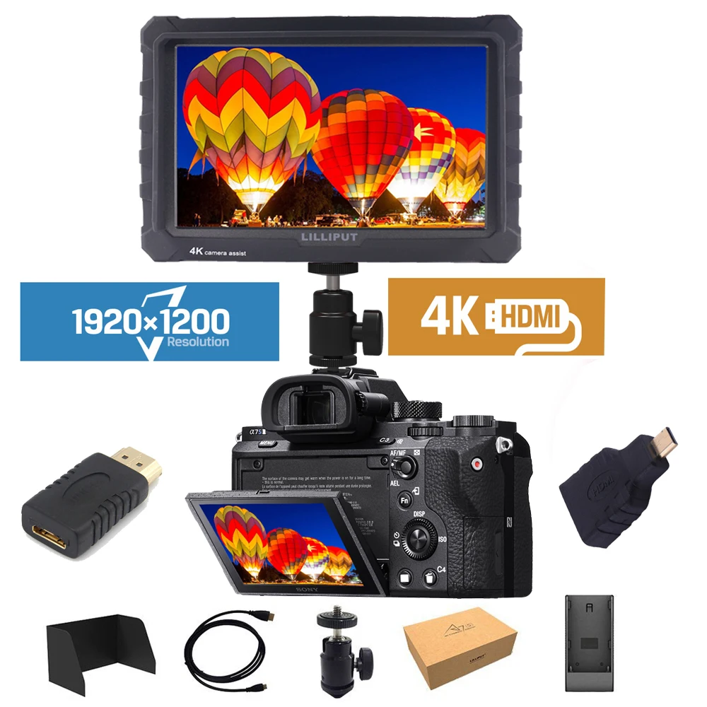 

Lilliput A7S 7 Inch Utra Slim IPS Full HD 1920x1200 4K HDMI On-camera Video Field Monitor for 4k DSLR Camera Video Monitor