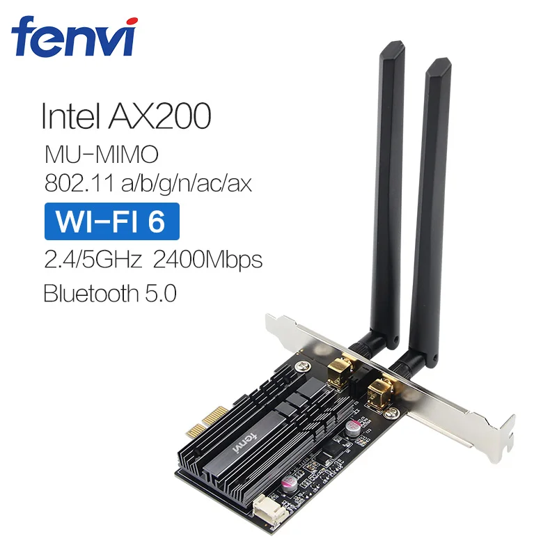 

2400Mbps Desktop Wireless PCI-E Wi-Fi Card Dual Band Adapter for Wi-Fi 6 Intel AX200 NGW NGFF 802.11 ac/ax With BT5.0 For PC