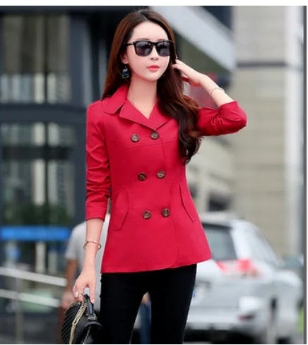 Весна осень короткий Тренч пункт модная ветровка пальто с длинным рукавом Тонкий Большой размер женское пальто Q1471 - Цвет: Красный