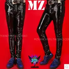 S-3XL! мужские новые певец BIGBANG DJ zhi-long стиль GD тонкий супер эластичный лакированная кожа мужские Брюки Сценические костюмы