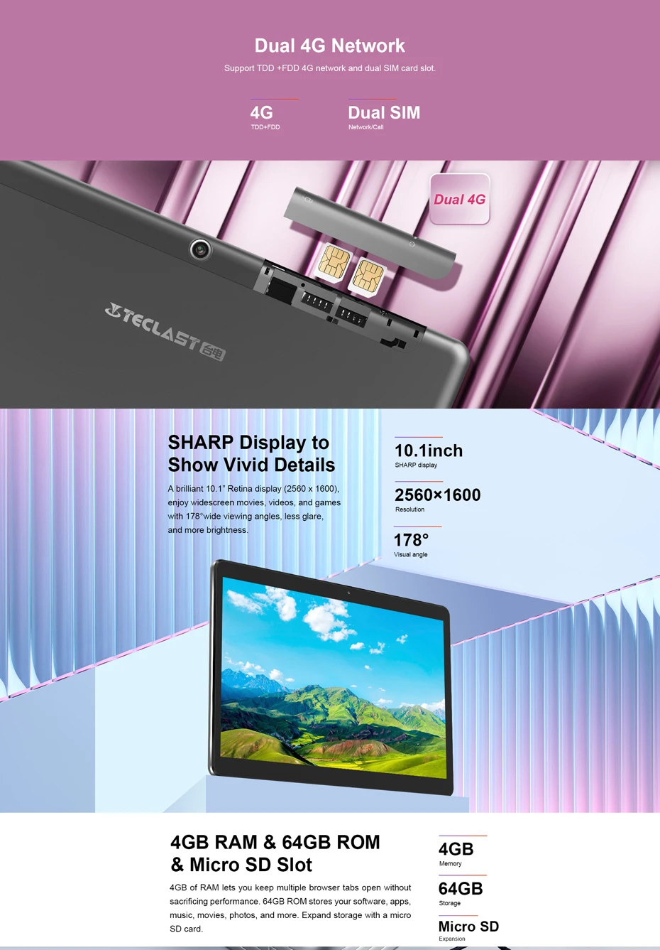 Teclast M20 4G планшетофон(плафон) MTK 6797 10-core, 4 Гб оперативной памяти, 64 Гб встроенной памяти, 10,1 дюймов 2560*1600 ips LTE 3g GSM двухдиапазонный WI-FI gps