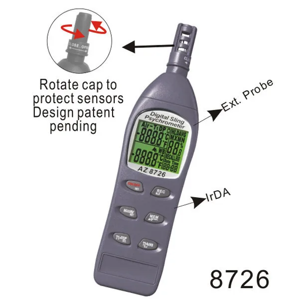 AZ8726 цифровой слинг Psychrometer метр точки росы с калибровкой солонка шейкер