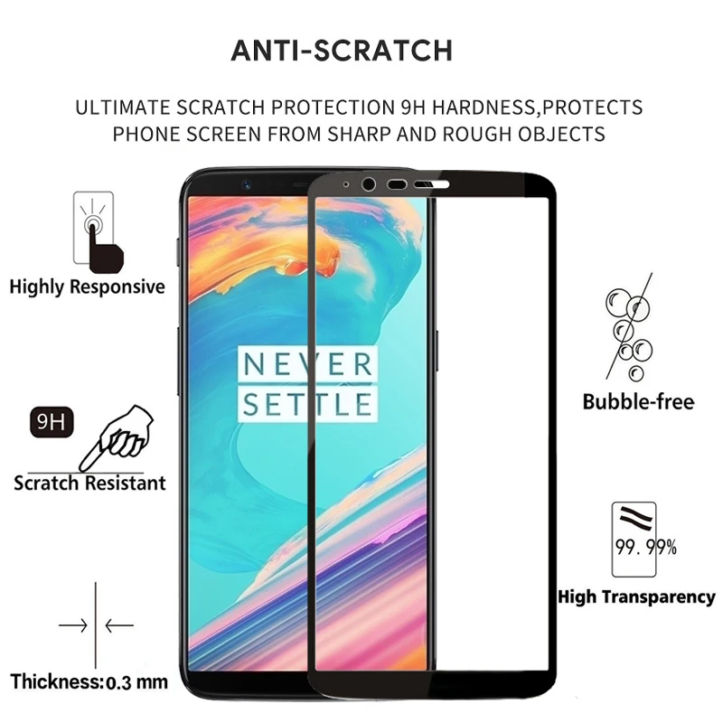 Закаленное стекло для Oneplus 5T 6 01 дюймов 9H 2 шт. защитное с полным покрытием OnePlus five T 1