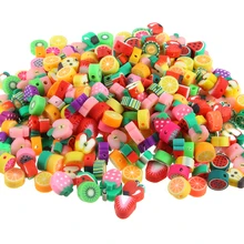 100 pçs/lote diy jóias polímero argila contas frutas mistura design pulseira acessório fatias jóias