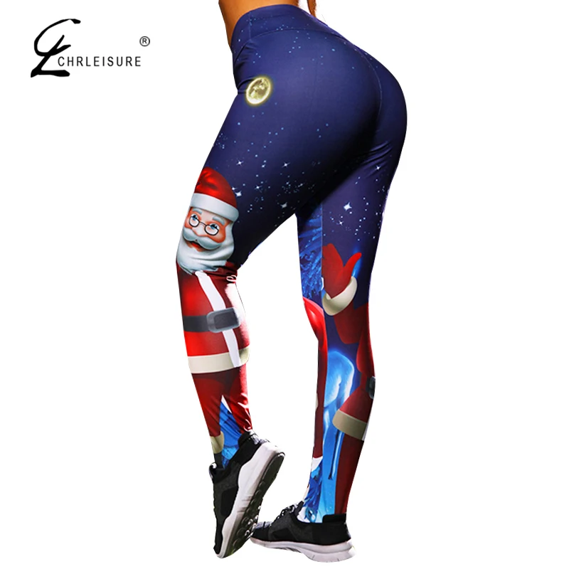 CHRLEISURE Starry Santa Claus Print Leggings Women