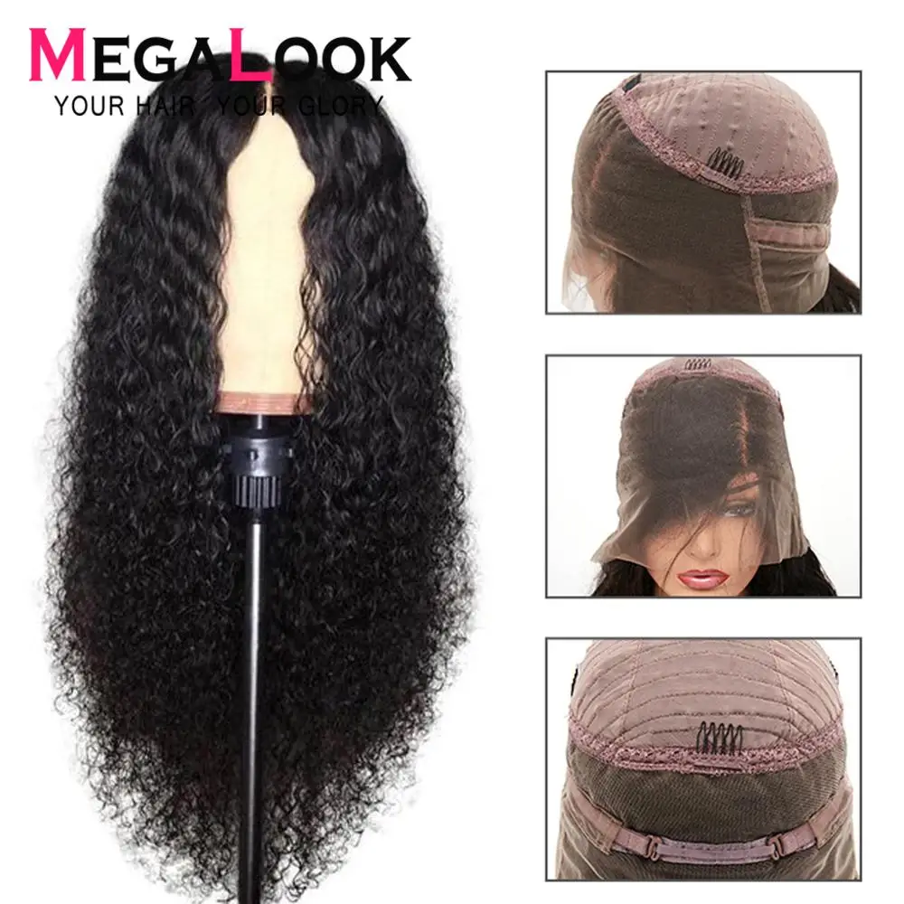 

Megalook 360 Lace Frontal Wig Pre Plucked With Baby Hair Around Remy Brazilian Curly Lace Front Human Hair Wigs For Women Black