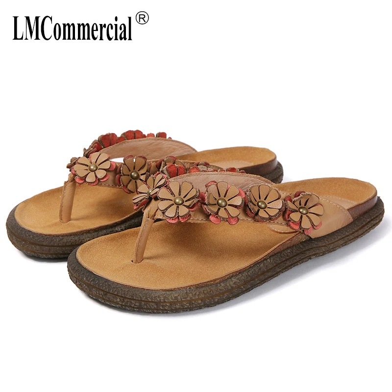 

cowhide 2018 summer Genuine Leather women's sandals Sneakers woman Slippers Flip Flops casual Shoes beach outdoor anti-skid