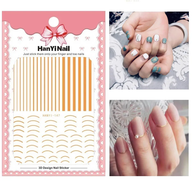 Mybormula 1pcs Stripes Wave Line 3D Nail Art Sticker White Flower dollar 3d nail Decals Decoration Adhesive Sticker Decals - Цвет: HANYI-147