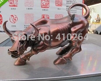 

Chinese Red Bronze carve Wall Street wealth Bull OX Lucky Feng shui Statue
