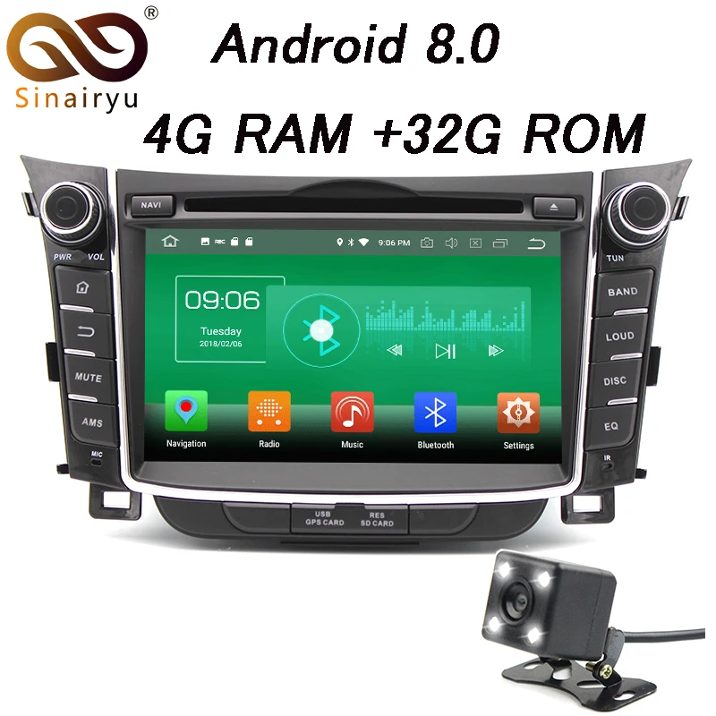 Sinairyu 4GB RAM 1024x600 Android 8.0 Car DVD GPS For
