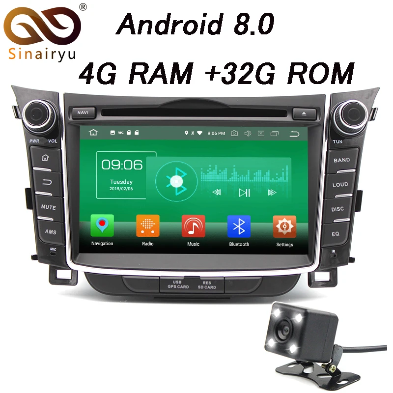 

Sinairyu 4GB RAM 1024x600 Android 8.0 Car DVD GPS For Hyundai i30 2011 2012 2013 2014 With 4G WiFi DVR Radio DVB-T Multimedia