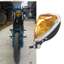 Faro delantero Estilo Vintage Aris para motocicleta 55w H3 lente ámbar triangular para Harley Chopper Scrambler Cafe Racer