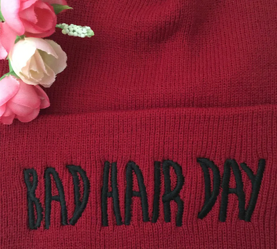 2018 модные шапки унисекс с надписью Bad Hair Day Beanie для мужчин и женщин зимние