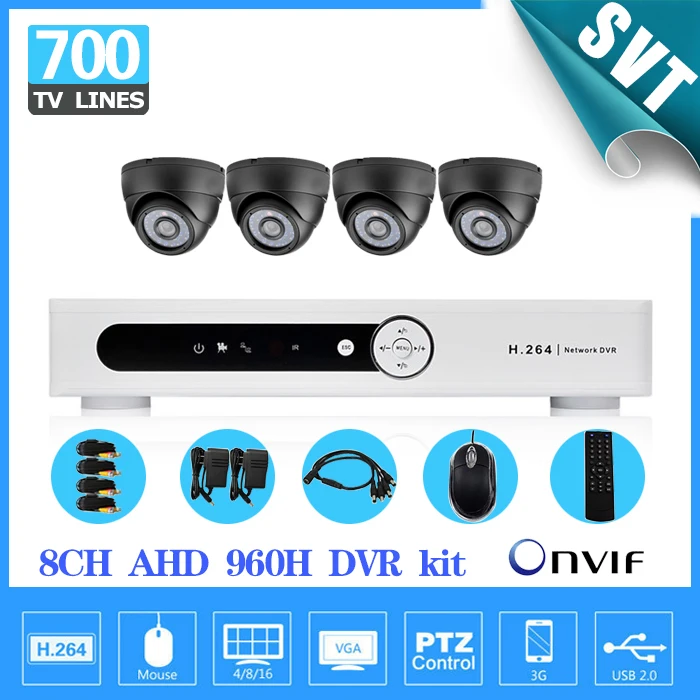 Teate КЦЖП камеры системы 8ch полный AHD 960 H D1 HDMI 1080 P безопасности DVR с 4 шт. 700TVL купол камера для видеонаблюдения комплект