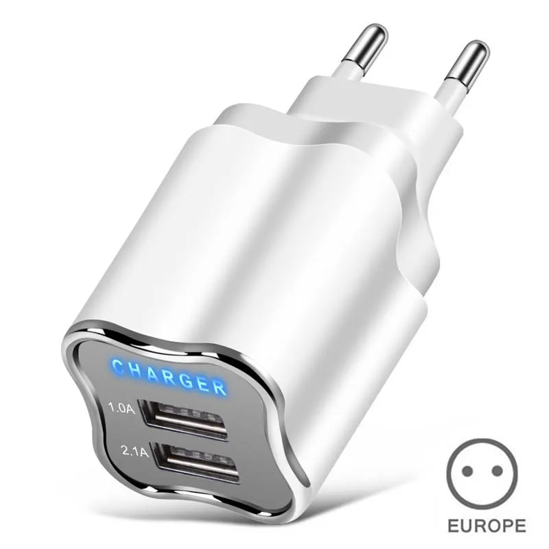 

Newly Wall Charger Dual USB Ports 5V 2A LED Light Fast Charging Power Adapter for iPhone Android Phones