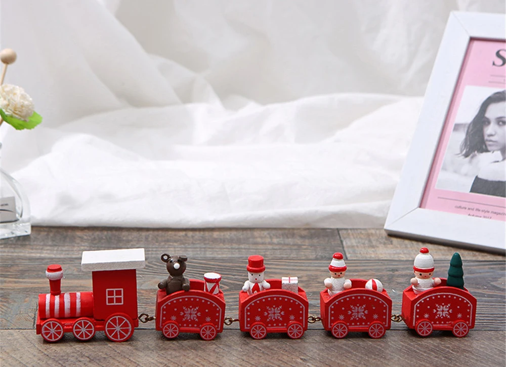 Christmas Decoration Wooden Train Creative Wood Products Home Decorations Holiday Children Small Gifts Indoor Toys 19185