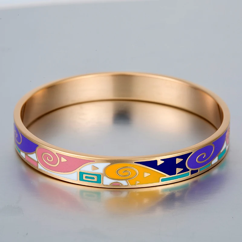 Hot Elegant Gold Enamel Bangle for Woman Colorful Rose Amazing Pattern
