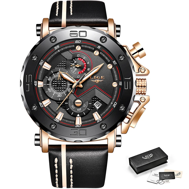 Relogio Masculino LIGE спортивный хронограф мужские s часы лучший бренд повседневные кожаные водонепроницаемые кварцевые часы с датой мужские часы+ коробка