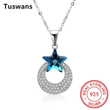 Estrela Lua Companheiro 925 Libras Esterlinas Senhoras de Prata Colar de Cristal Azul de Alta Qualidade Personalidade Selvagem Simples Jóias Presentes Para Ela