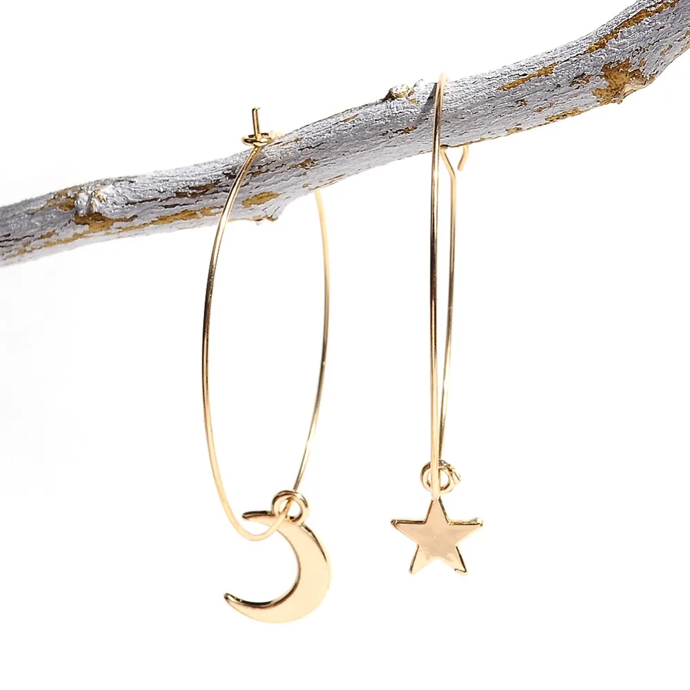 

Artilay Big Hoop Earrings for Women for Girls Star Moon Gold Color Hoop Earrings for Jewelry Party Gift